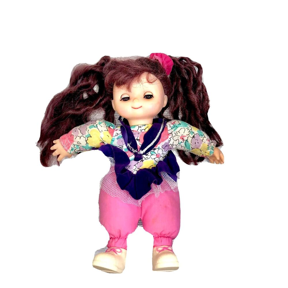 VTG 8” Brunette Doll Retro Multicolor Floral Purple Pink Toystar Hong Kong